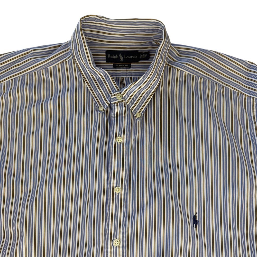 Ralph Lauren Classic Fit Striped Button Down Shirt Mens‎ 3XLT Blue Yellow Cotton
